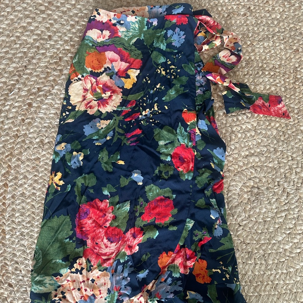 Sezane Navy Floral Midi Skirt